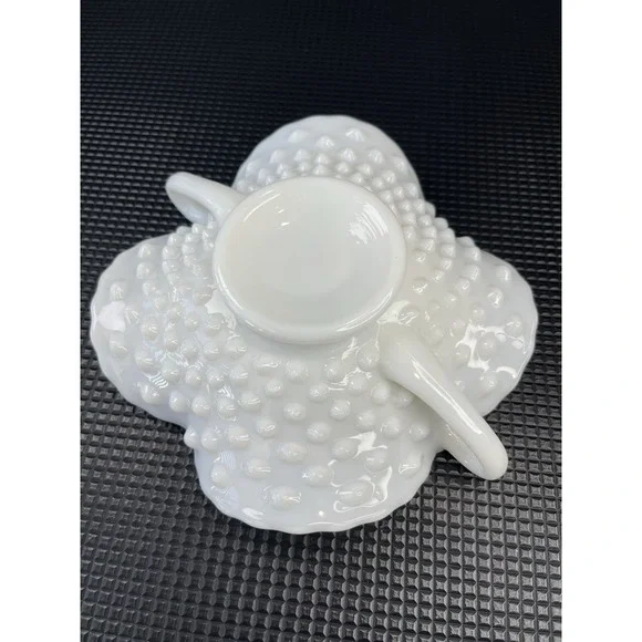 Milk Glass Fenton Hobnail‎ Candy Dish, Reticulated Plate & Goblet Set Of 3 - Picture 3 of 11